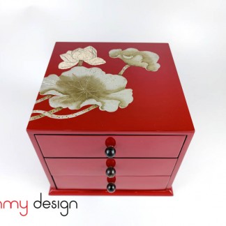 Red square cabinet with 3 drawers and horn knobs 27*27*H23 cm